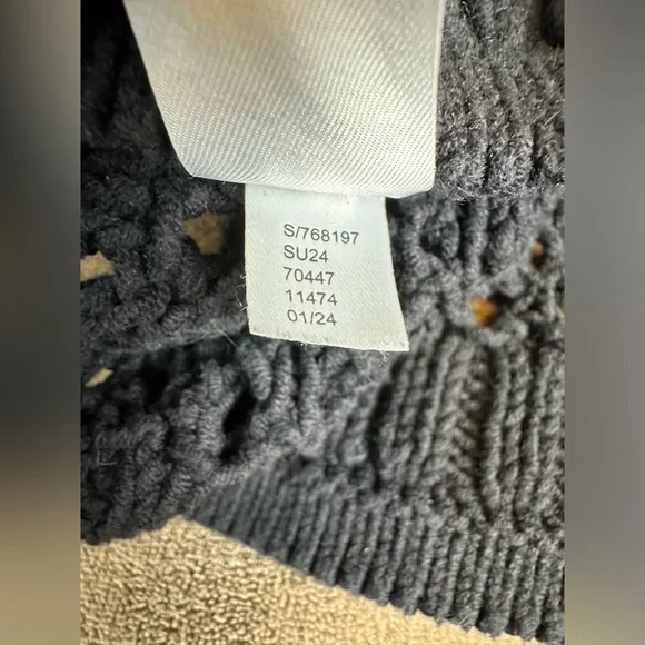 LOFT Women’s XS Black Open Stitch Knit Cardigan Button Front Sweater Crew Neck - Picture 7 of 12